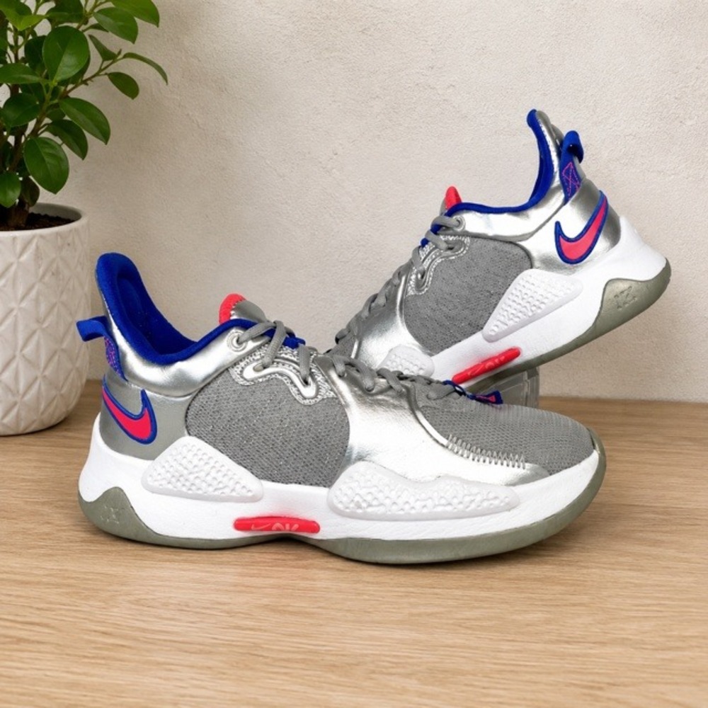 Nike‎ PG 5 Paul George Basketball Shoes Silver Blue Red Mens 7 CW3143-005